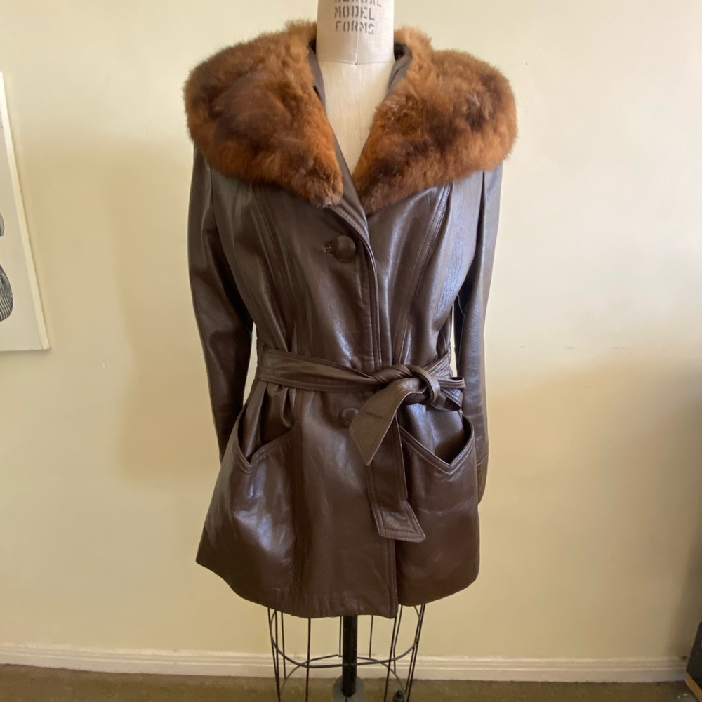 Brown Leather Jacket with Fur Collar